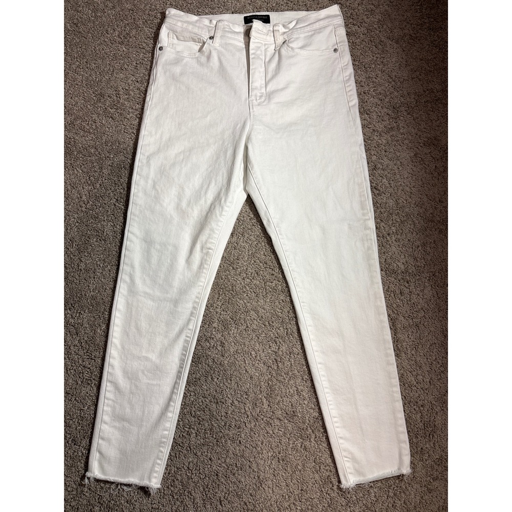 Banana Republic White High Rise Skinny Jeans Raw Hem Stretch Denim Women 31